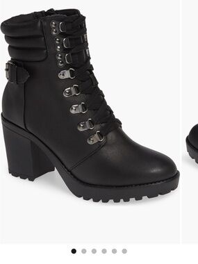 MIA Black Lace-Up Block Heel Combat Boots